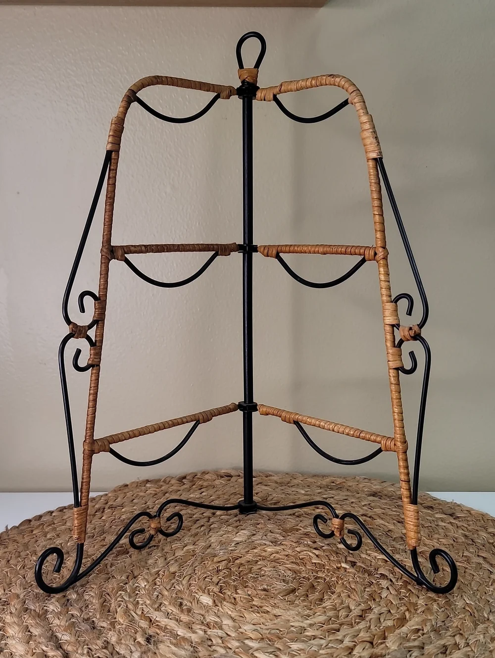 Princess House Casual Home 3-Tier Rattan & Metal Basket Stand